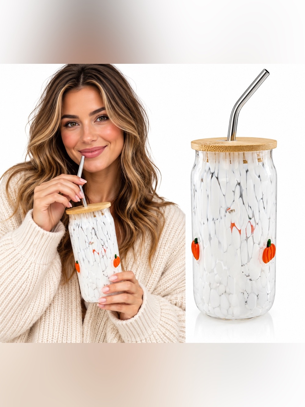 Anthropologie The Mystic Confetti Icon Juice Glass Tumbler with Lid - Pumpkin